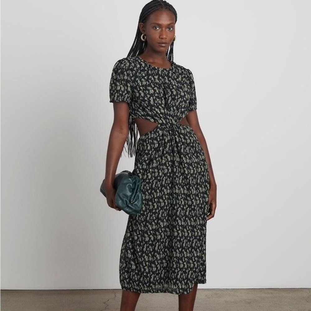 Who What Wear Collection Womens Black Floral Drew Cutout Twist Midi Dress sz L